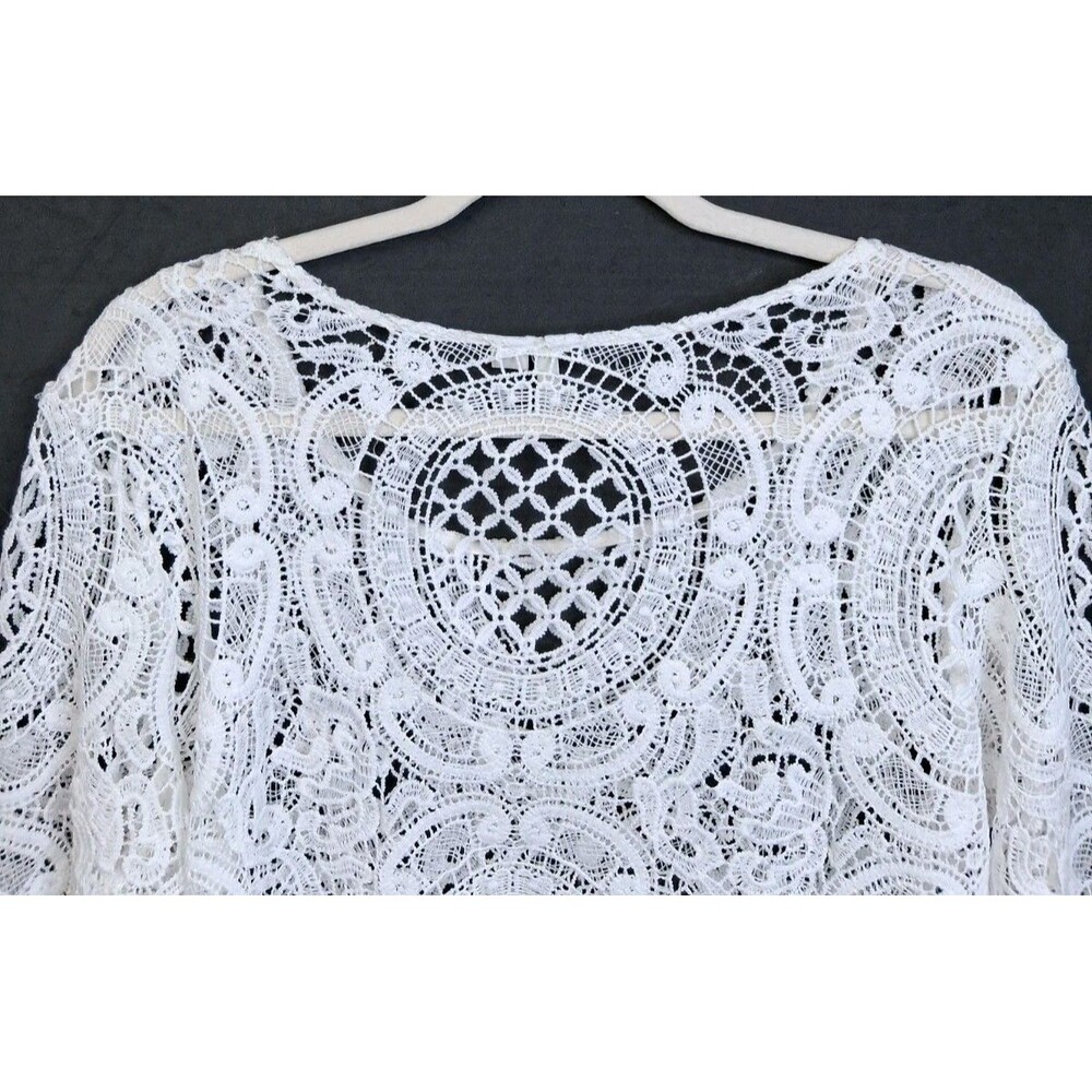 Ultra Pink Lace Long Sleeve Top Size L White Top/Beach Cover-Up Vacation Resort - Picture 7 of 13